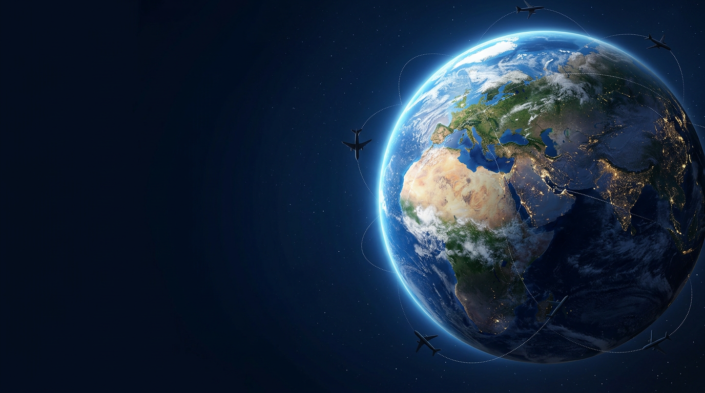 Earth with airplanes and flight paths